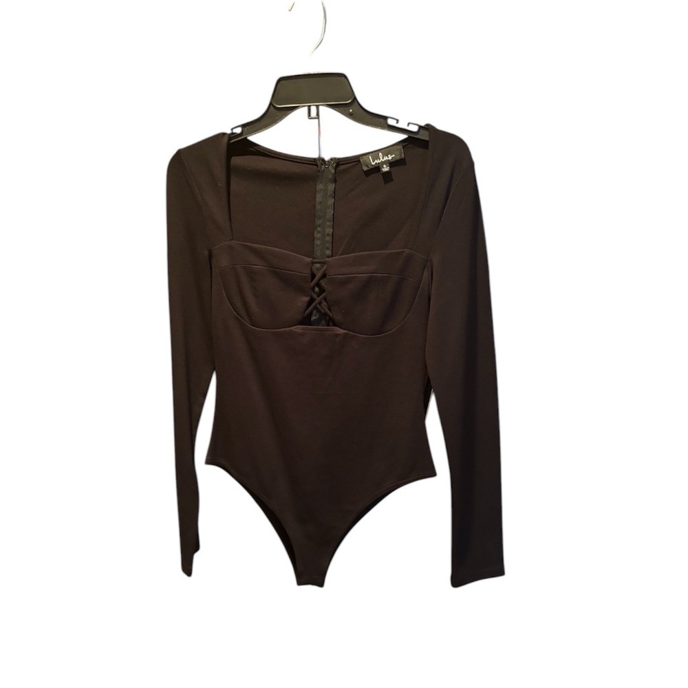 Lulus Set for Style Long Sleeve Bustier Bodysuit in Black Small NWT